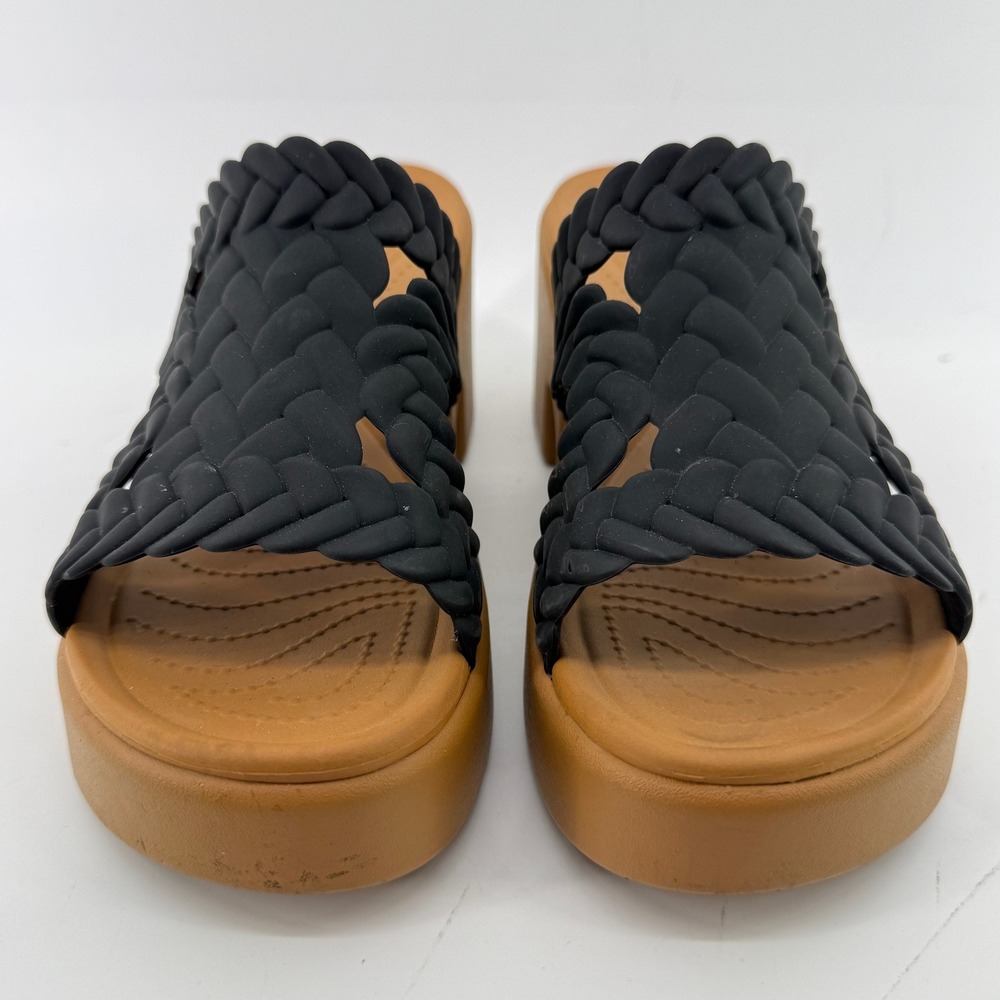 Crocs Brooklyn Woven Slide Block Heels Sandals Black Women 10 Chunky Comfy Y2K - Picture 2 of 9